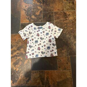 Large girls borderline kids white floral t shirt tee vintage